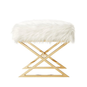 Aurora Faux Fur X-Leg Ottoman