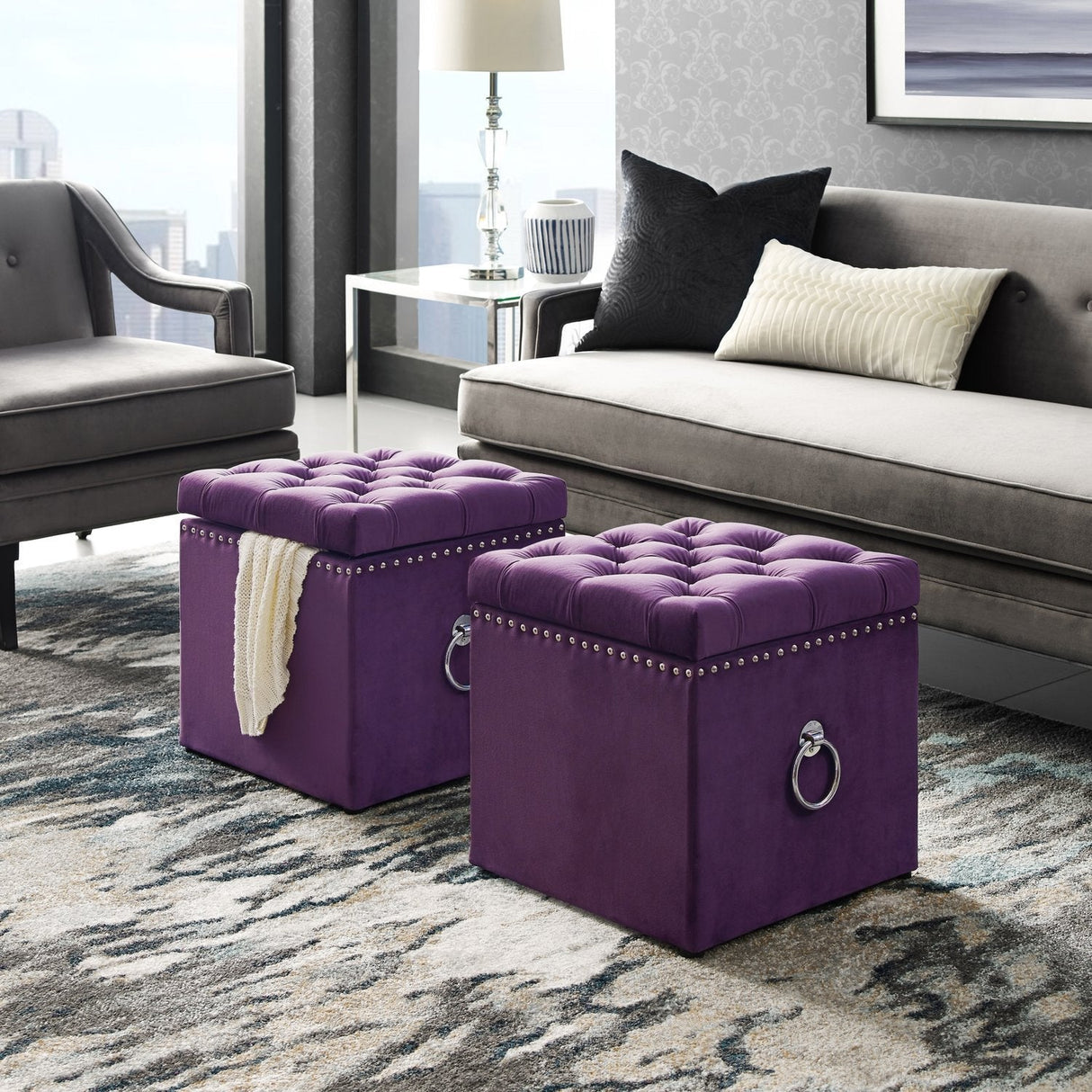 Ella Velvet Storage Ottoman