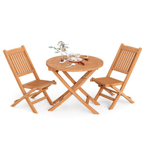 Outdoor Bistro Set with Slatted Seat and Tabletop for Backyard