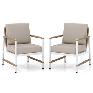 2 Packs Patio Aluminum Sofa with Wicker Backrest and Armrests