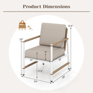 2 Packs Patio Aluminum Sofa with Wicker Backrest and Armrests