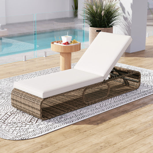 7-Position Adjustable PE Rattan Outdoor Chaise Lounge Chair-White