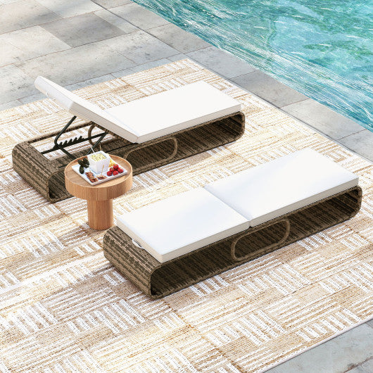 7-Position Adjustable PE Rattan Outdoor Chaise Lounge Chair-White