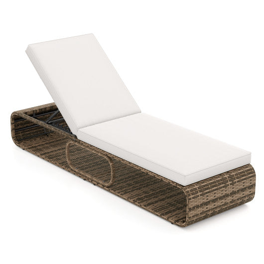 7-Position Adjustable PE Rattan Outdoor Chaise Lounge Chair-White
