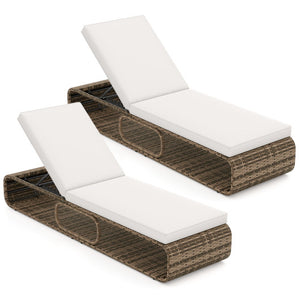 7-Position Adjustable PE Rattan Outdoor Chaise Lounge Chair-White