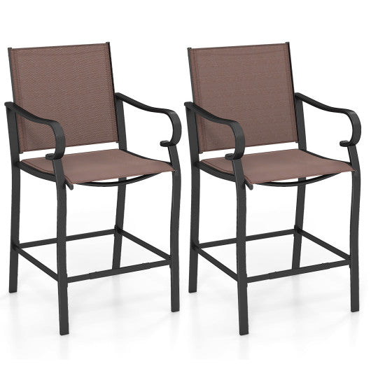 Outdoor Counter Height Bar Stools Set of 2 with Breathable Mesh Fabric