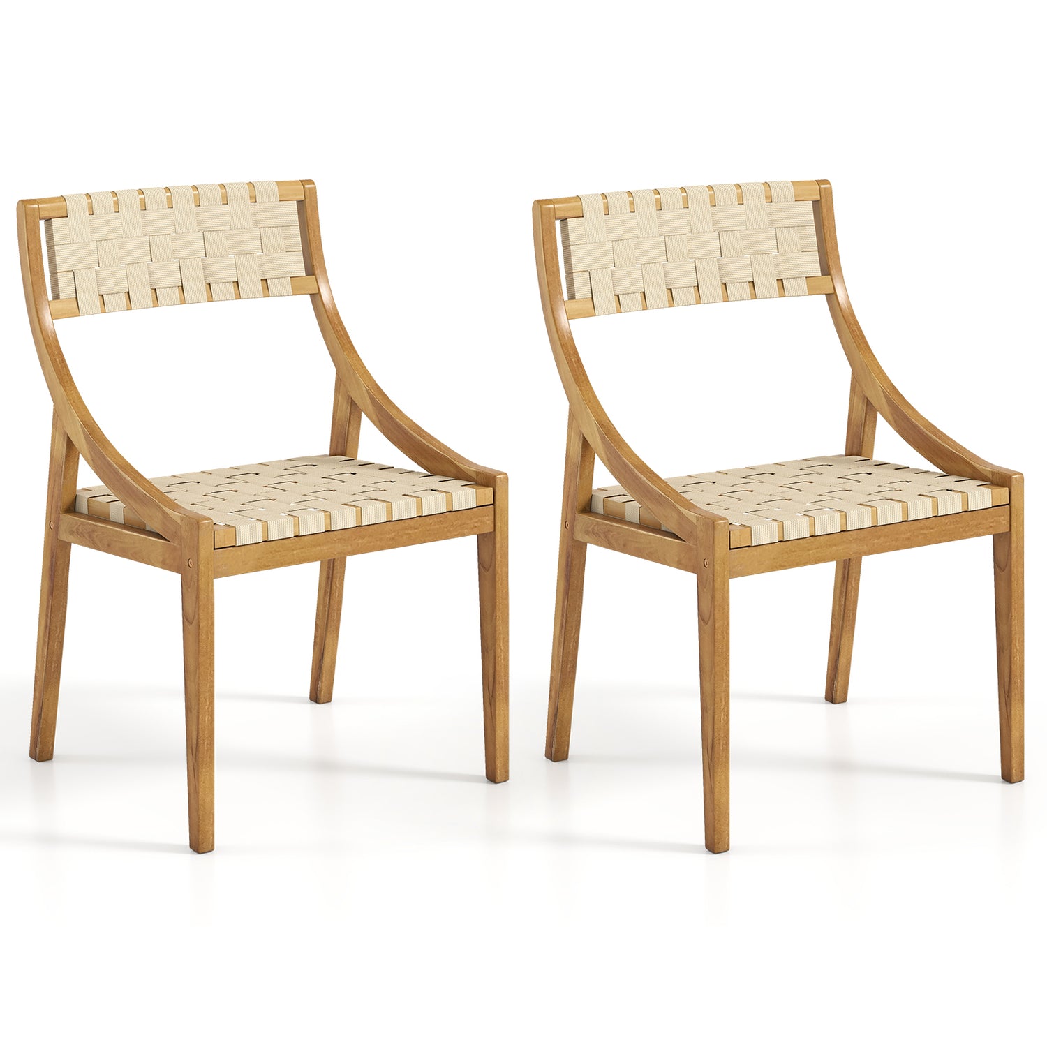 Outdoor Dining Chair Set of 2 with Webbing Seat and Backrest-Natural