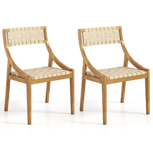Outdoor Dining Chair Set of 2 with Webbing Seat and Backrest-Natural
