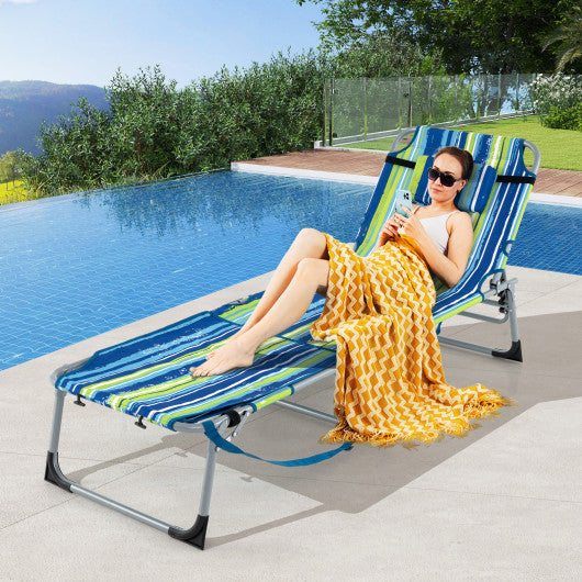 5-position Outdoor Folding Chaise Lounge Chair-Blue and Green