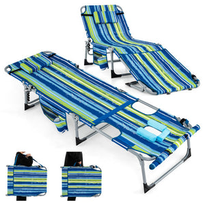 5-position Outdoor Folding Chaise Lounge Chair-Blue and Green