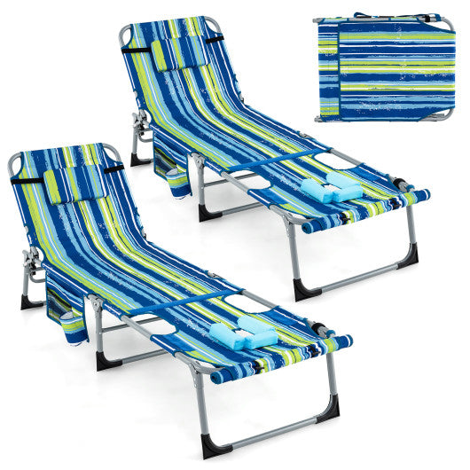 5-position Outdoor Folding Chaise Lounge Chair-Blue and Green