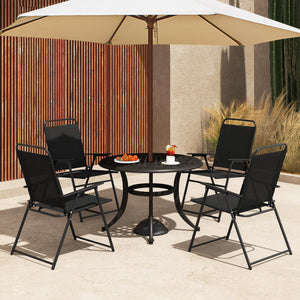 Outdoor Folding Sling Chairs with Armrest and Backrest-Black