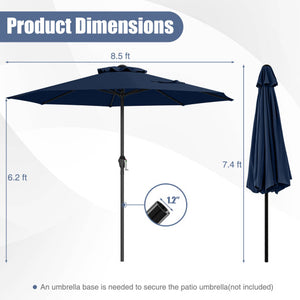 Outdoor Heavy Duty Market Umbrella with Crank Handle and 8 Sturdy Ribs-Navy