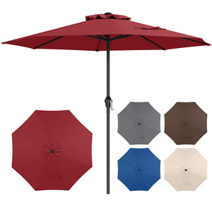 Outdoor Heavy Duty Market Umbrella with Crank Handle and 8 Sturdy Ribs-Red