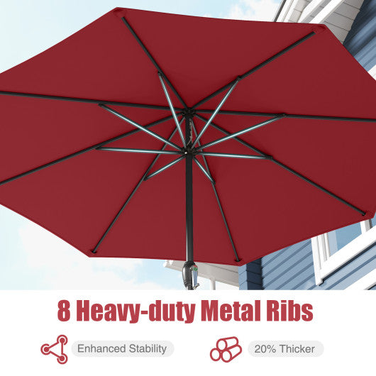 Outdoor Heavy Duty Market Umbrella with Crank Handle and 8 Sturdy Ribs-Red