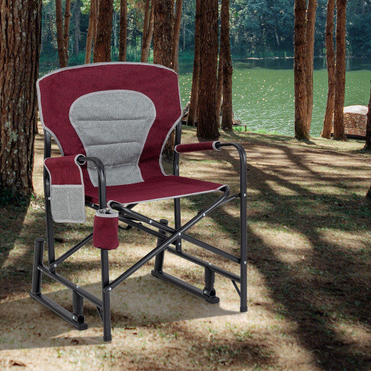 Outdoor Rocker Camping Chair with Dual Springs and Padded Back-Red