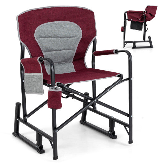 Outdoor Rocker Camping Chair with Dual Springs and Padded Back-Red