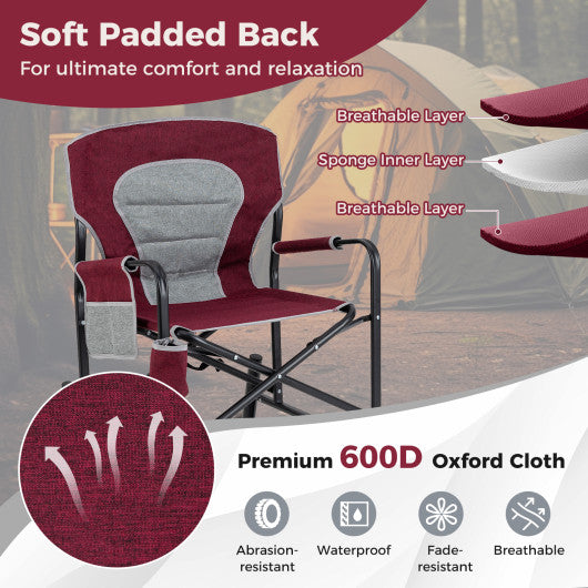 Outdoor Rocker Camping Chair with Dual Springs and Padded Back-Red