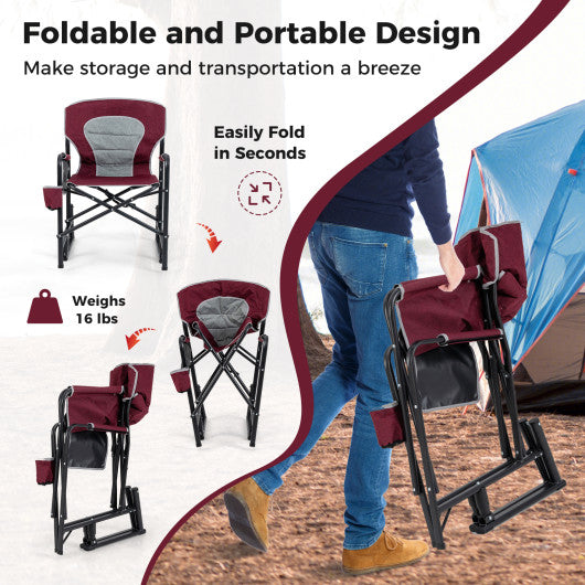 Outdoor Rocker Camping Chair with Dual Springs and Padded Back-Red