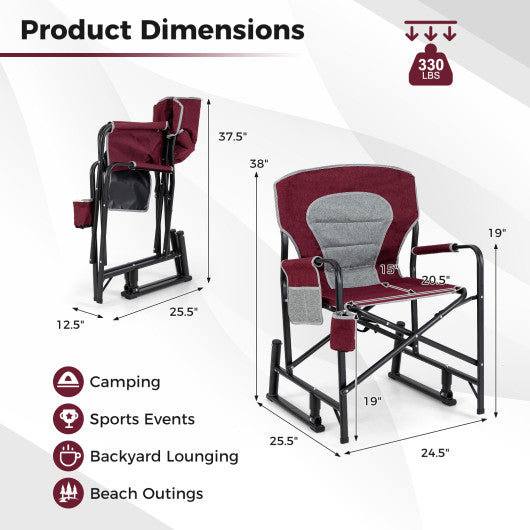 Outdoor Rocker Camping Chair with Dual Springs and Padded Back-Red