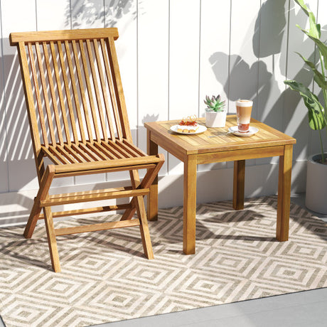 Outdoor Side Table Teak Wood End Table Square Patio Snack Coffee Table