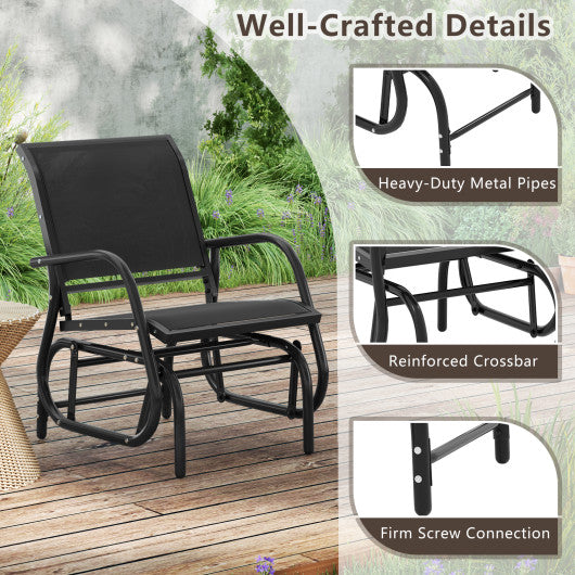 Outdoor Single Swing Glider Rocking Chair with Armrest-Black