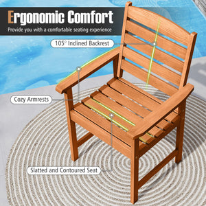 Outdoor Wooden Dining Chairs with Inclined Backrests and Slatted Seats