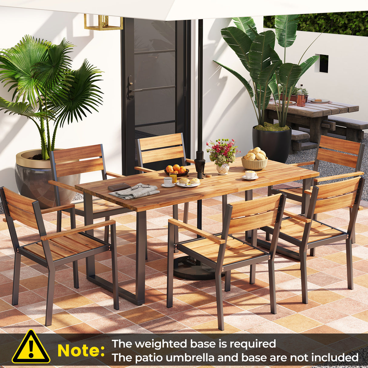 Outside Patio Dining Chair set of 6 with Acacia Armrest for Backyard Garden