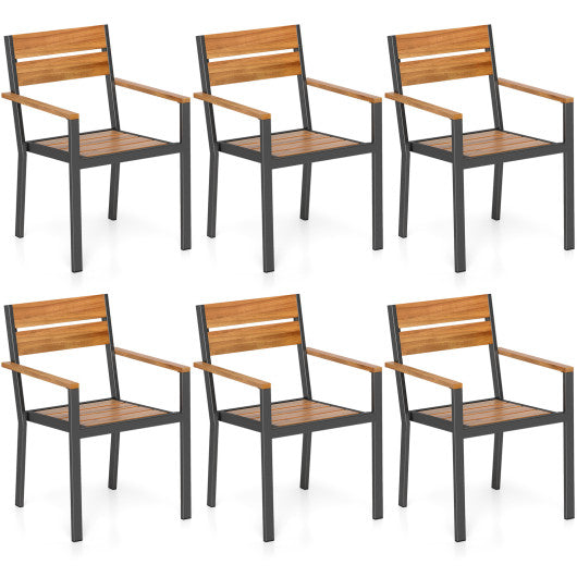 Outside Patio Dining Chair set of 6 with Acacia Armrest for Backyard Garden