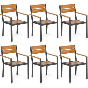 Outside Patio Dining Chair set of 6 with Acacia Armrest for Backyard Garden