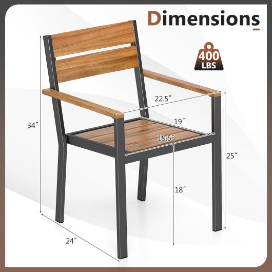 Outside Patio Dining Chair set of 6 with Acacia Armrest for Backyard Garden