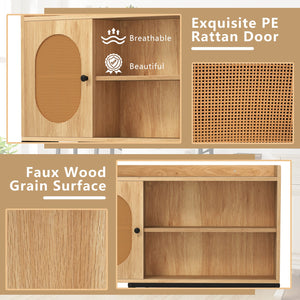 Over The Toilet Storage Cabinet with PE Rattan Door and Open Storage Shelves-Natural
