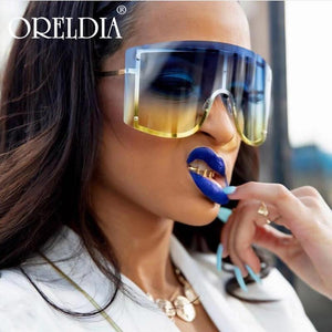 Oversized Women Blue & Yellow Gradient Sunglasses  Fashionable Rimless In Metal For Female New Shades Personality Eyewear