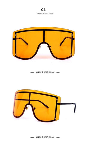 Oversized Women Blue & Yellow Gradient Sunglasses  Fashionable Rimless In Metal For Female New Shades Personality Eyewear