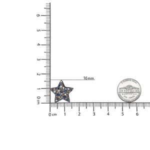 Black Rhodium Plated 18K White Gold 1.00 Cttw Diamond and Round Blue Sapphire Gemstone Micro-Pave Star Stud Earrings (Brown and G-H Color, SI1-SI2 Clarity)