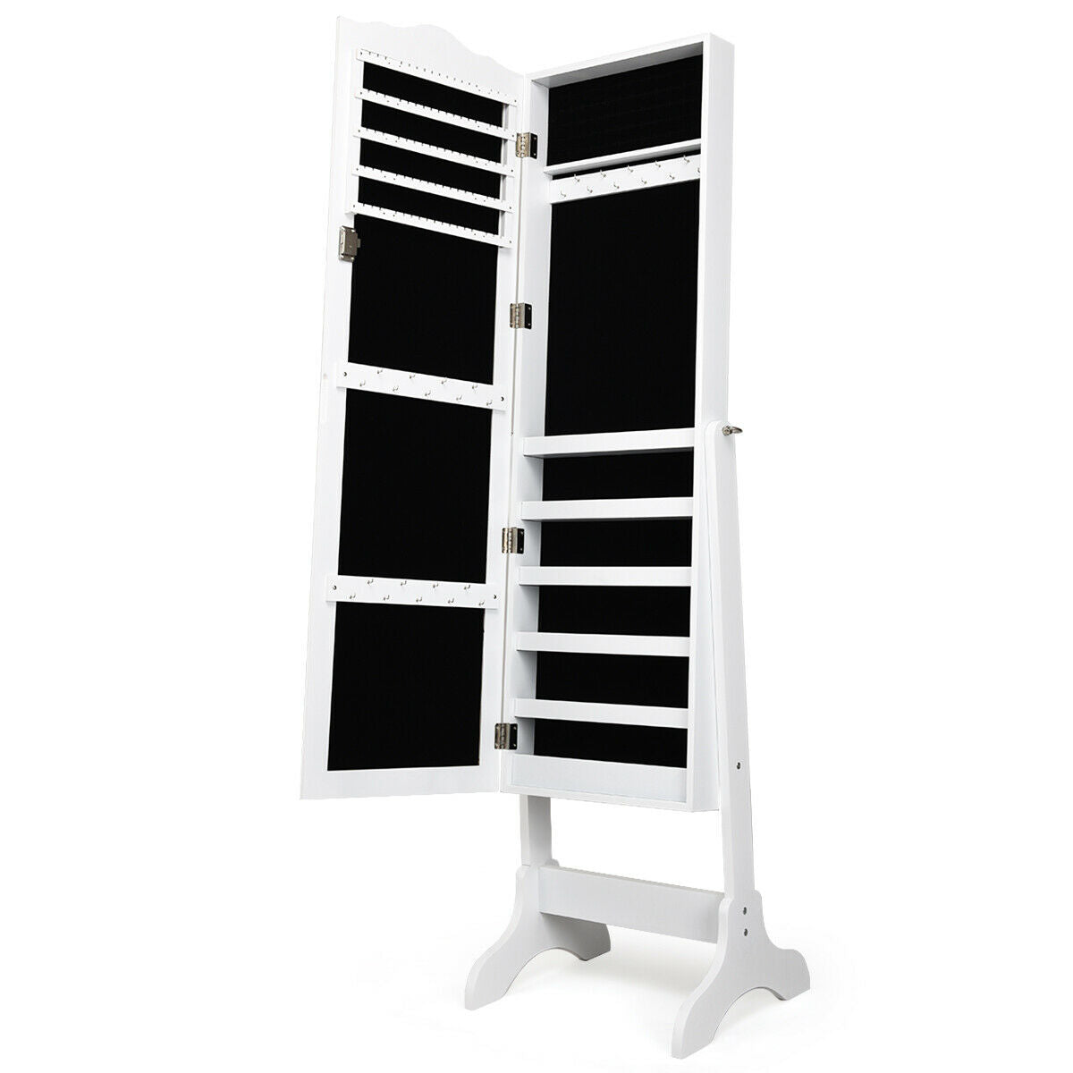 Mirrored Lockable Jewelry Cabinet Armoire Organizer Storage Box-Black