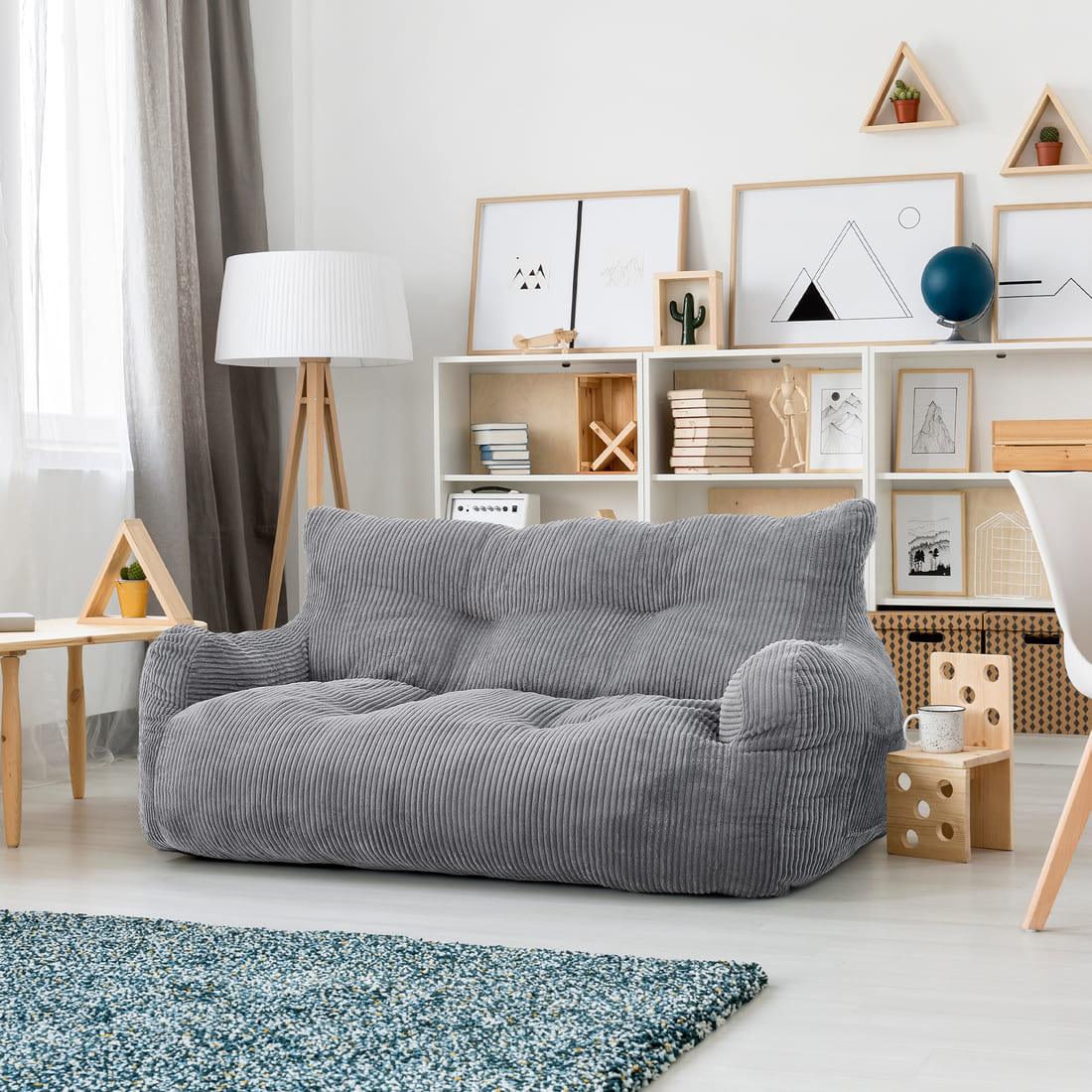 2-Person Bean Bag Sofa Chair, 63" Wide Corduroy with Memory Foam