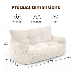 2-Person Bean Bag Sofa Chair, 63" Wide Corduroy with Memory Foam
