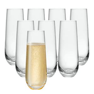 GLING [9.4 oz. Stemless Champagne Glasses Set of 8 Flute Crystal Glass Cups Cocktail Glass Set - Great for Parties Weddings and All Occasions