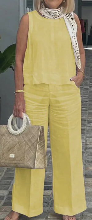 Femke Elegant Summer Set: Sleeveless Top & Wide Leg Pants