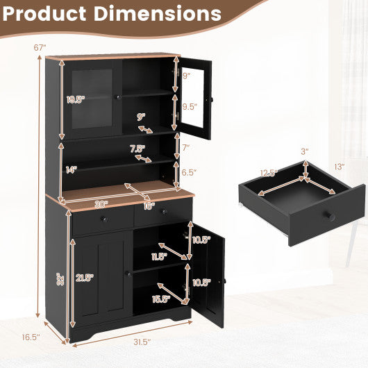 Pantry Cabinet with 2 Removable Shelves-Black