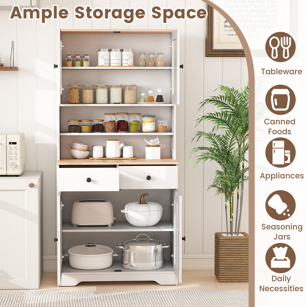 Pantry Cabinet with 2 Removable Shelves-White