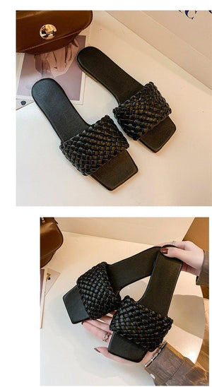 Party Luxury Ladies Slippers Charm Design Open-Toe Beach Flat Sandals Casual Flip Flops Women Shoes Flat Sandals Slip On Slide Sandals Leather Strap Flat Sandals