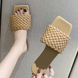 Party Luxury Ladies Slippers Charm Design Open-Toe Beach Flat Sandals Casual Flip Flops Women Shoes Flat Sandals Slip On Slide Sandals Leather Strap Flat Sandals