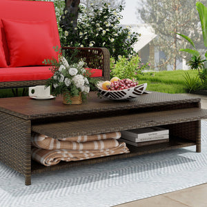 Patio Adjustable Wicker Daybed with 4-Level Backrest and Soft Cushions-Red