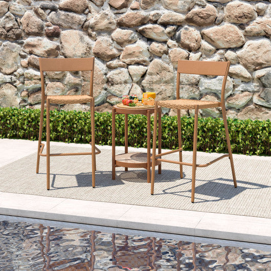 Patio Barstools Set of 4 with Rattan Seat and Metal Backrest-Light Brown