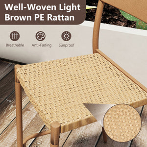 Patio Barstools Set of 4 with Rattan Seat and Metal Backrest-Light Brown