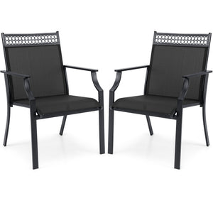 Patio Chairs Set of 2 with All Weather Breathable Fabric-Black