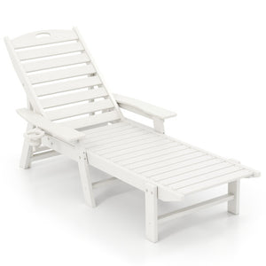Patio Chaise Lounge Chair with 4 Position Backrest-White