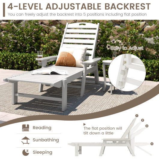 Patio Chaise Lounge Chair with 4 Position Backrest-White